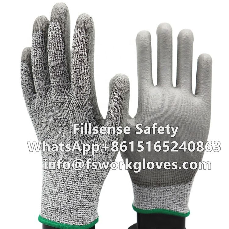 Anti Cut Level 5 HPPE Liner PU Coated Cut Resistant Gloves