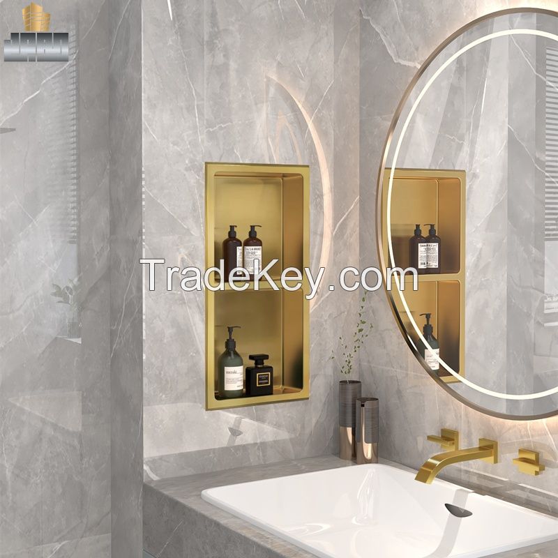 Selling Stainless Steel Bathroom Wall Square Golden Bushed Shower Niche