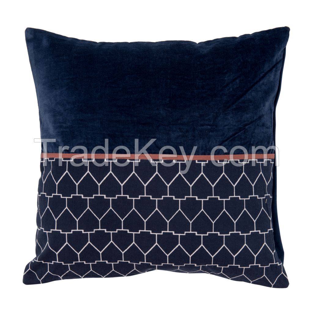 Cotton cushion cover with a geometric print, blue, collection Ethnic