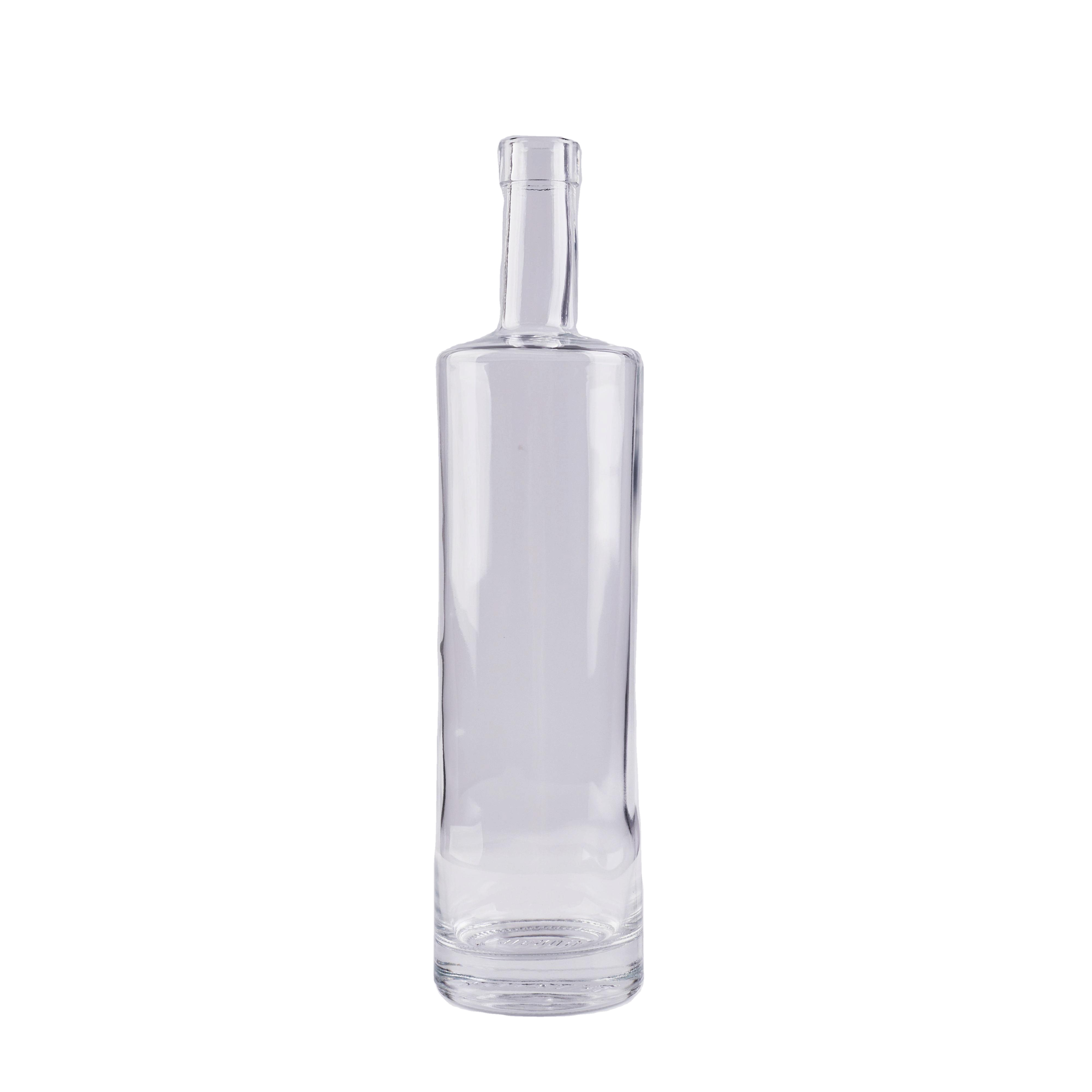 Wholesale in stock Round long neck empty liquor Whisky Vodka tequila glass bottle with cork cap