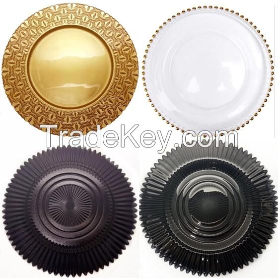 Hot sale luxury glass tableware gold rim charger plates for wedding old Charger Plate Plastic Reef Elegant Charger Plates Gold Plastic Modern Charger Plates For Dinner Plates For Weddings Holiday Or Party Table Decor