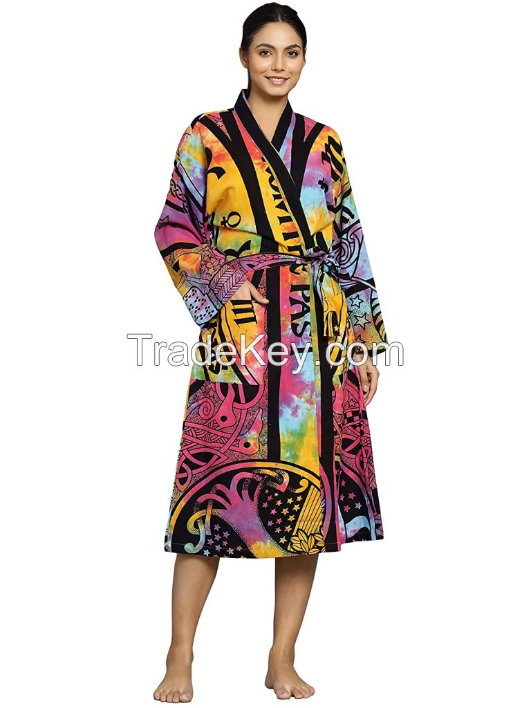 Women's Pure Cotton Printed Bath Robe, Nightdress, Sleep Robe, Gown, Kimono, Maxi, Maternity Gown, Bikini Cover Up