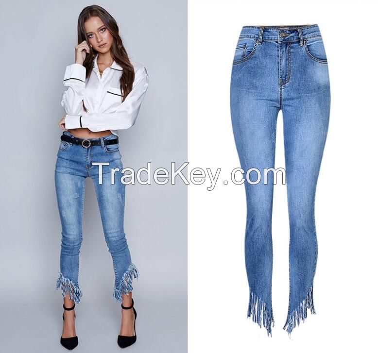 ladies women jeans high waist denim pants slim fit jeans pants ripped jeans
