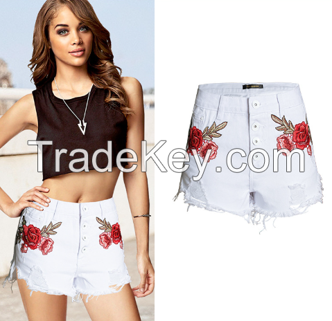 ladies jeans ripped pants tassel denim shorts high waist shorts embroidered jeans