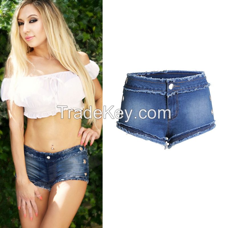 ladies pants denim shorts Elastic raw edge shorts tassel jeans mid-waist hot pants
