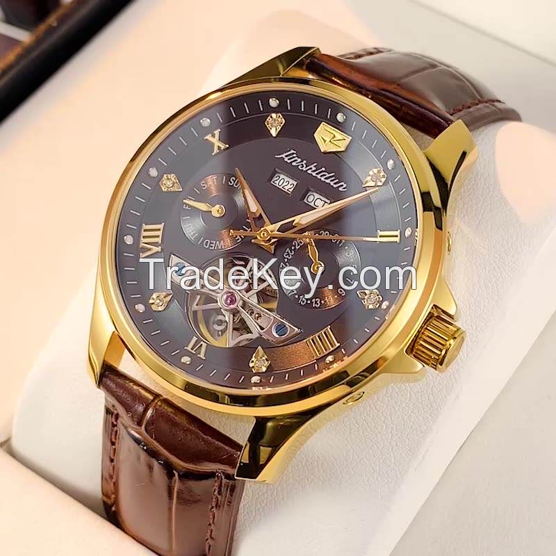 JSDUN 8926 Custom Men Watch Luxury Brand Fashion Mechanics Wristwatch Belts Leather Waterproof Automatic Watch