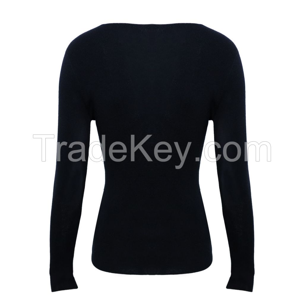 New Arrivals V neck Seamless Fine Knit 18G Plain Inner wear Merino Wool Basic Sweater Knitted Top