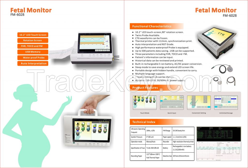 Medical Color Display Portable Use Maternal Fetal Monitor Ctg Machine
