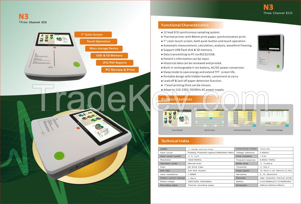 Portable Ecg Ekg 3channel Electrocardiograph Touch Screen Ecg Ekg Machine Ecg Machine