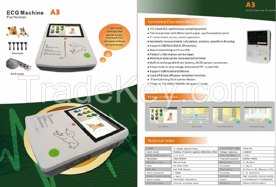 Portable Ecg Ekg 3channel Electrocardiograph Touch Screen Ecg Ekg Machine Ecg Machine