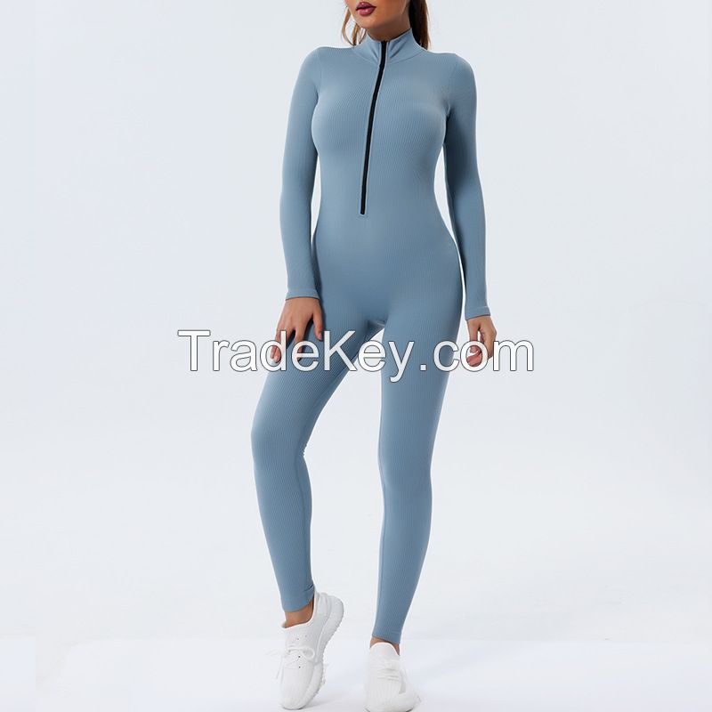Autumn Long Sleeve Zipper Yoga One Piece Jumpsuit Tracksuit Sportswear Women Workout Clothes