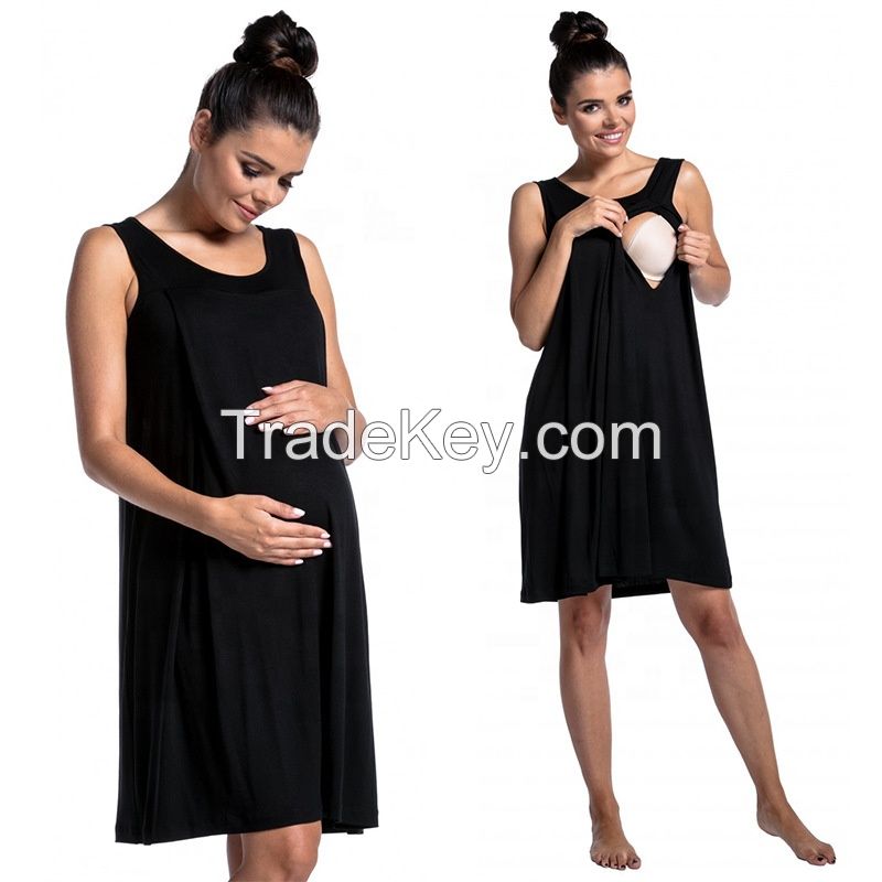 New Solid color Maternity breastfeed Sundress home Pajamas