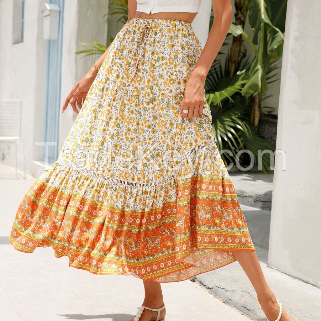 00:00 00:19  View larger image Add to Compare  Share Custom Split Skirts for Women Summer High Waist Floral Print Button Skirt Fashion Vintage Casual Loose A-line Skirt
