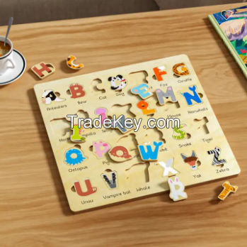 Custom Small Animals Alphabet Baby Hand Grasp 3D Puzzle DIY Educational Cartoon Toys Puzzle