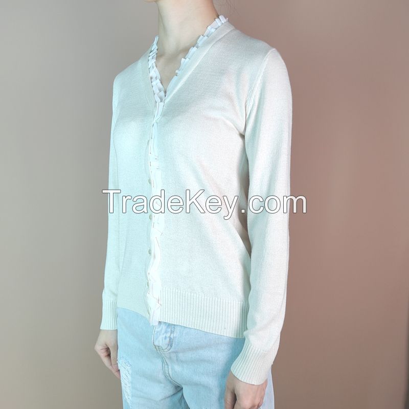 silk cashmere sweater cardigan with ruffle