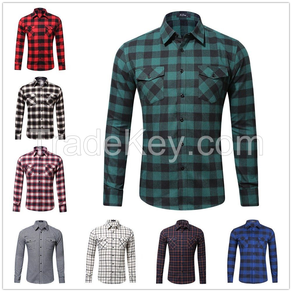 Digital Printed Long-sleeved Plaid Shirts