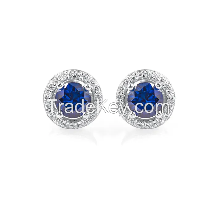 Fancy couple 925 silver blue sapphire studs earring for women