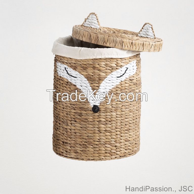 Water Hyacinth Animal Fox Shaped Woven Basket Laundry Storage Vietnam Handicraft HP - B071