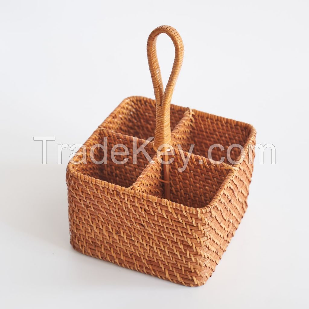Square Rattan Woven Storage Holder for Dining Tableware Kitchen Made in Vietnam HP - H010