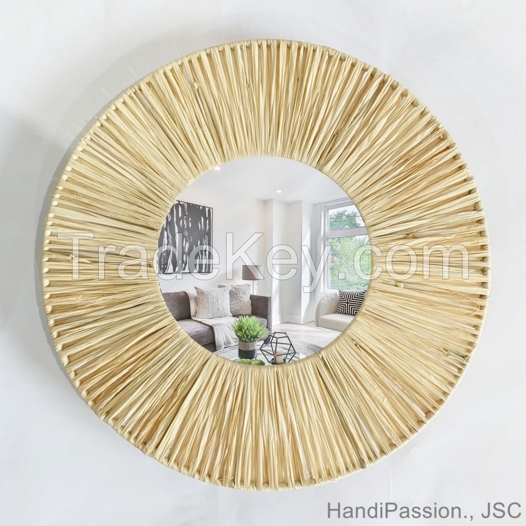 Raffia Palm Wall Mirror Frame Hanging Wall Decoration