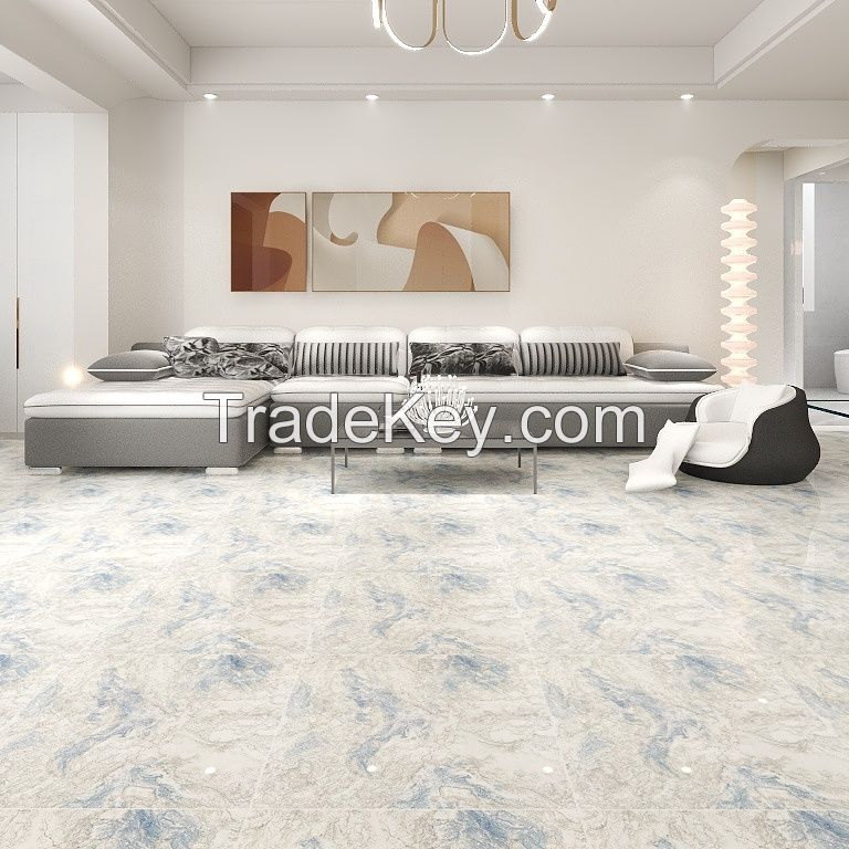 Latest Design 800x800 Modern Luxury White Blue Veins Marble Glazed Floor Tiles Porcelain