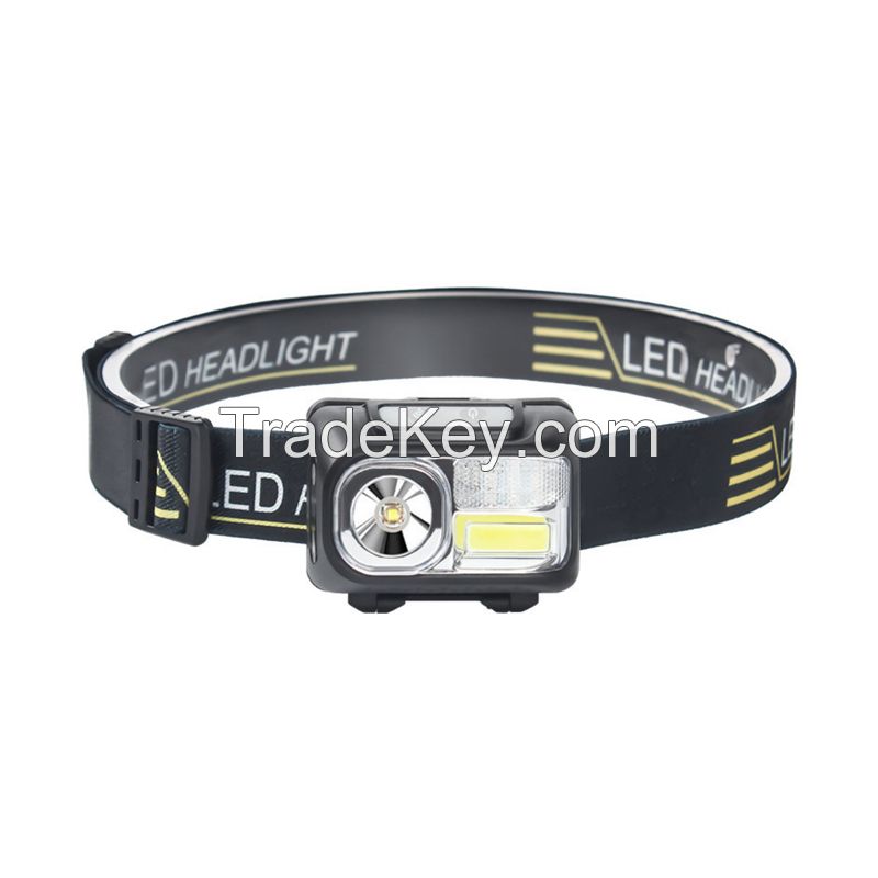 LED Strong Light Headlamp Induction Charging Dual Light Source Red Light Warning Headlamp