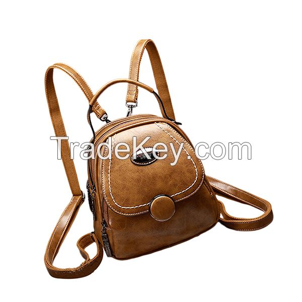 New Fashion Refreshing Cute Multifunction Leather Sling Bag Multi Pockets Retro Backpack High Quality Large Capacity Long Strap Personalized - #213