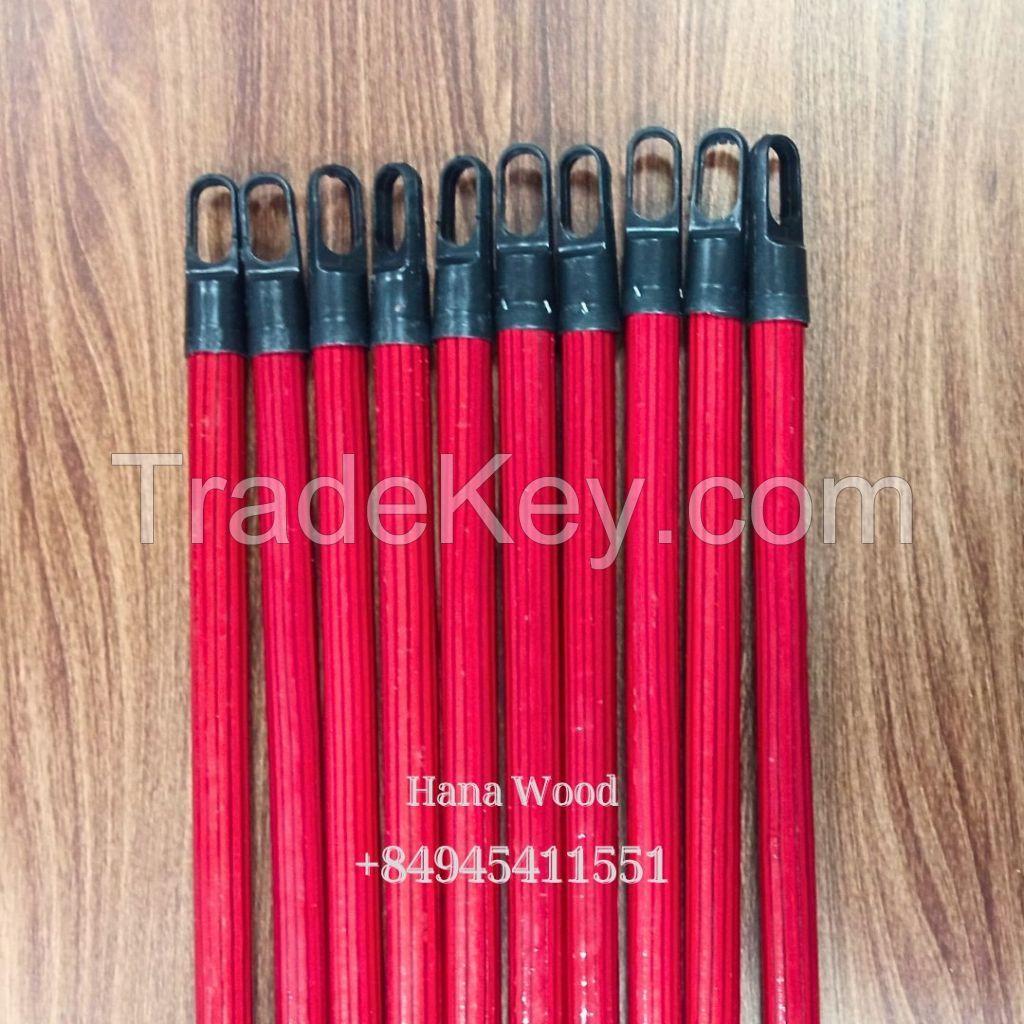 Wooden broom stick red pvc coated