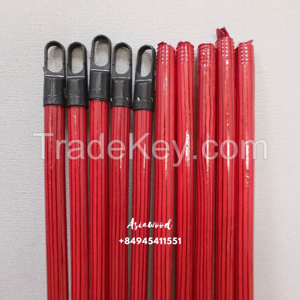 Wooden broom stick red pvc coated