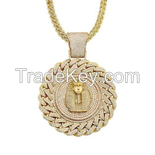 14K Yellow Gold Cross Diamond Pendant and Cuban Chain