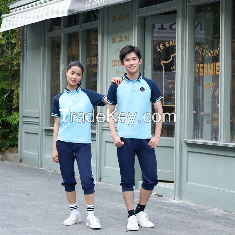 2023 new school uniform summer children polo shirt suit