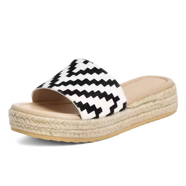 Flatform Sandals Open Toe Slide-on Faux Leather Platform Summer Womens Espadrilles Slippers