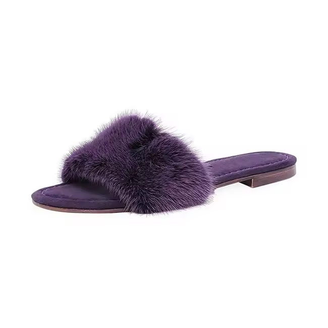 Indoor Outdoor Slip On Winter Luxury Furry Flat Slippers Women Faux Fur Slides