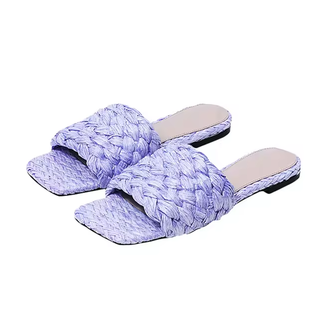 Open Toe Outdoor Wear Weave Straw Braided Women Flat Slippers Shoes