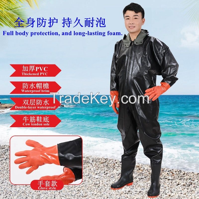 PVC Waterproof Full Body Fishing Wader Breathable Fishing Chest Wader Suit with Gloves for Men Women
