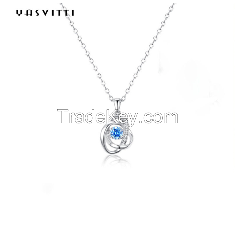 1.1 Gram 16.76mm Sterling Silver Jewelry Necklaces 5A CZ Sapphire Stone Necklace