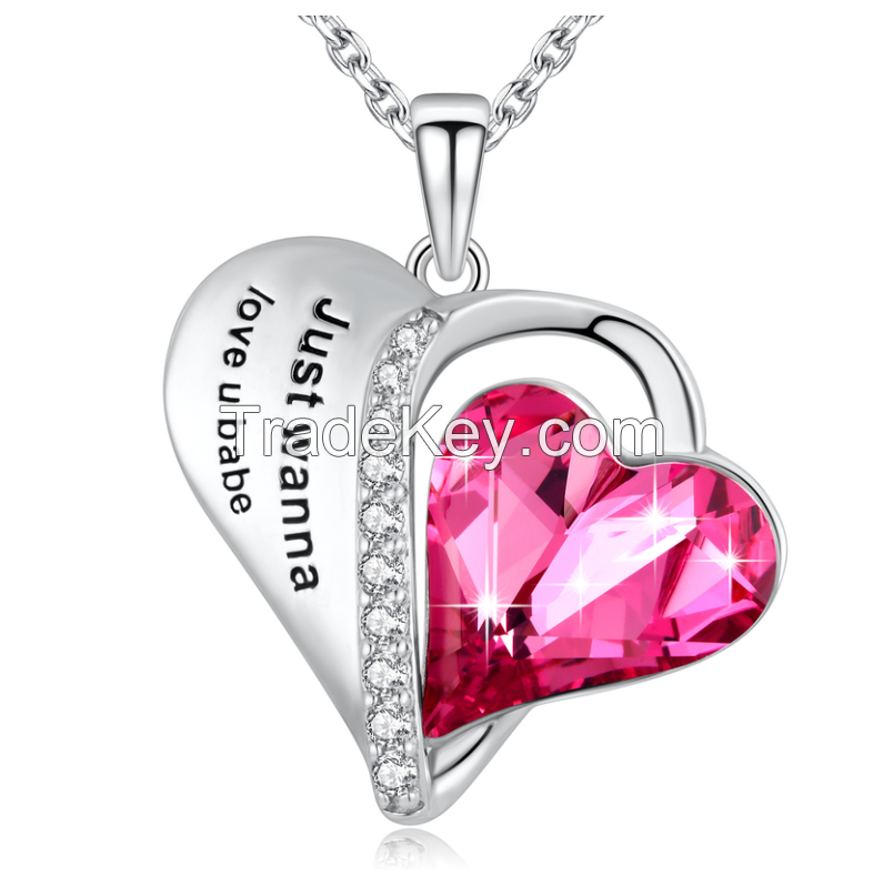 Aesthetic Sterling Silver Heart Pendant Necklace Love U Babe Heart Necklace