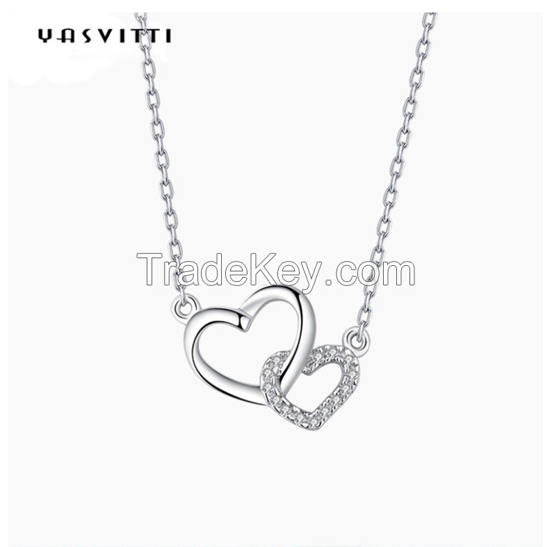 2.17g 18in White Gold Heart Pendant ODM Valentine Silver Heart Pendant Necklace