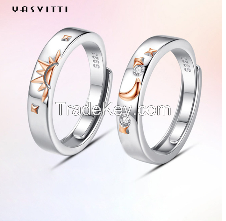 0.35cm 1.2g Moon And Star Ring 18k Gold Plated Couple Silver Rings