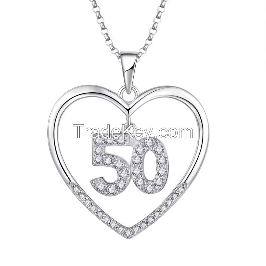 YASVITTI Custom Fashion 925 Sterling Silver Heart Necklace Number 50 and 30 Pendant Necklace Wholesale