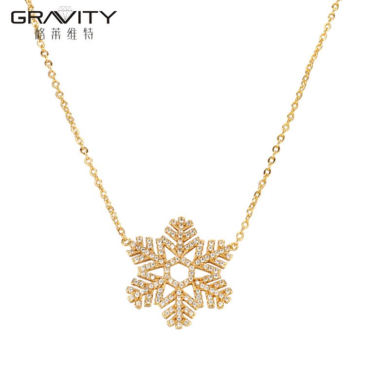 New 2017 Christmas snowflake plated latest design saudi charm stone diamond women custom crystal fashion jewelry gold necklace