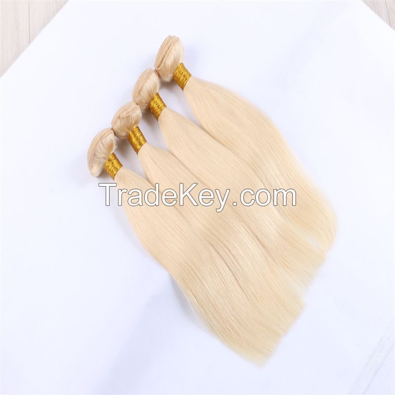 Double Drawn Remy Hair Weave Bundles Remy Straight Hair Wefts 613# blonde color
