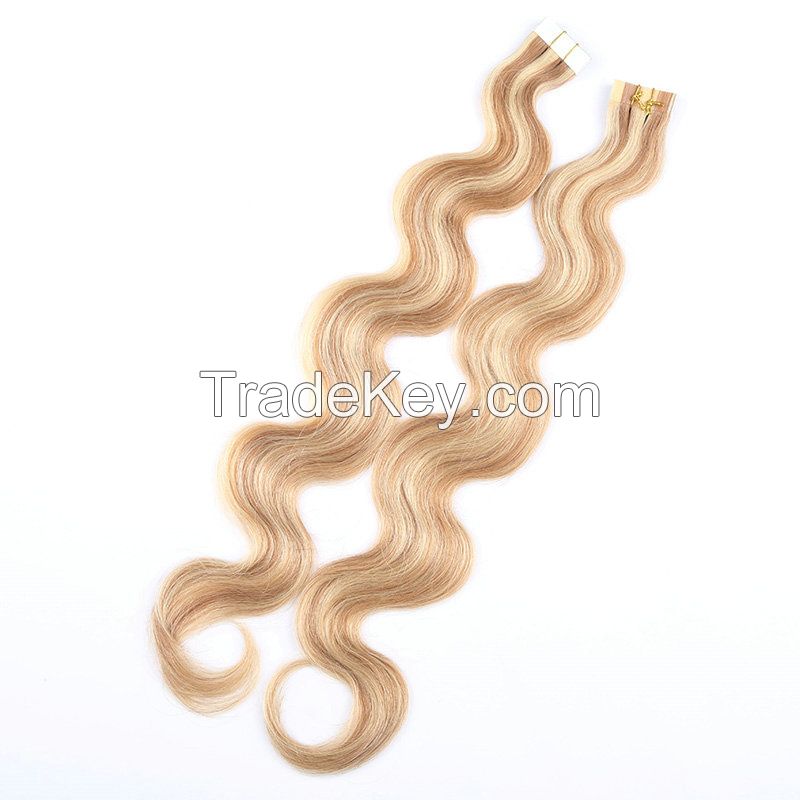 Brazilian hair extension tape in hair cuticle aligned human hair extensions blonde colors 613#