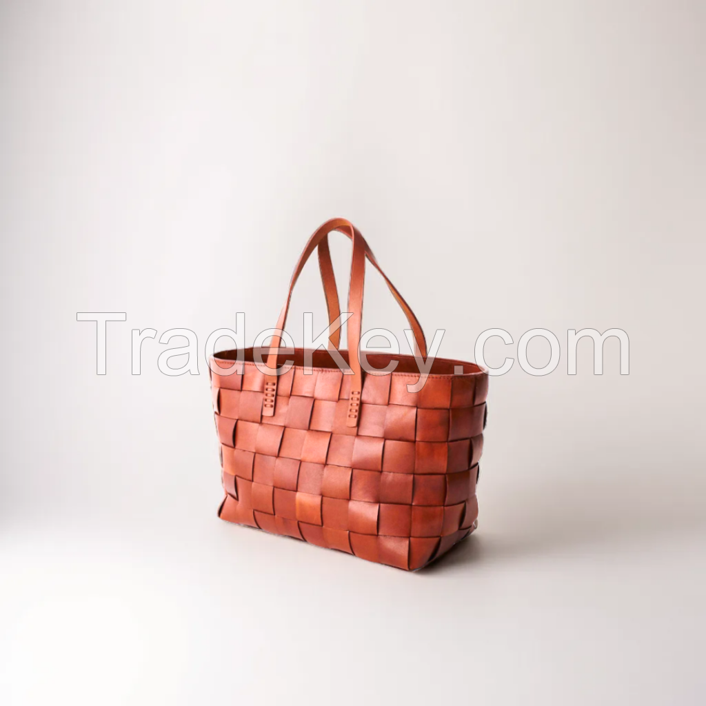 Stysion Handmade Leather Woven Bags - Italian Model Woven-Leather Box Tote Bag