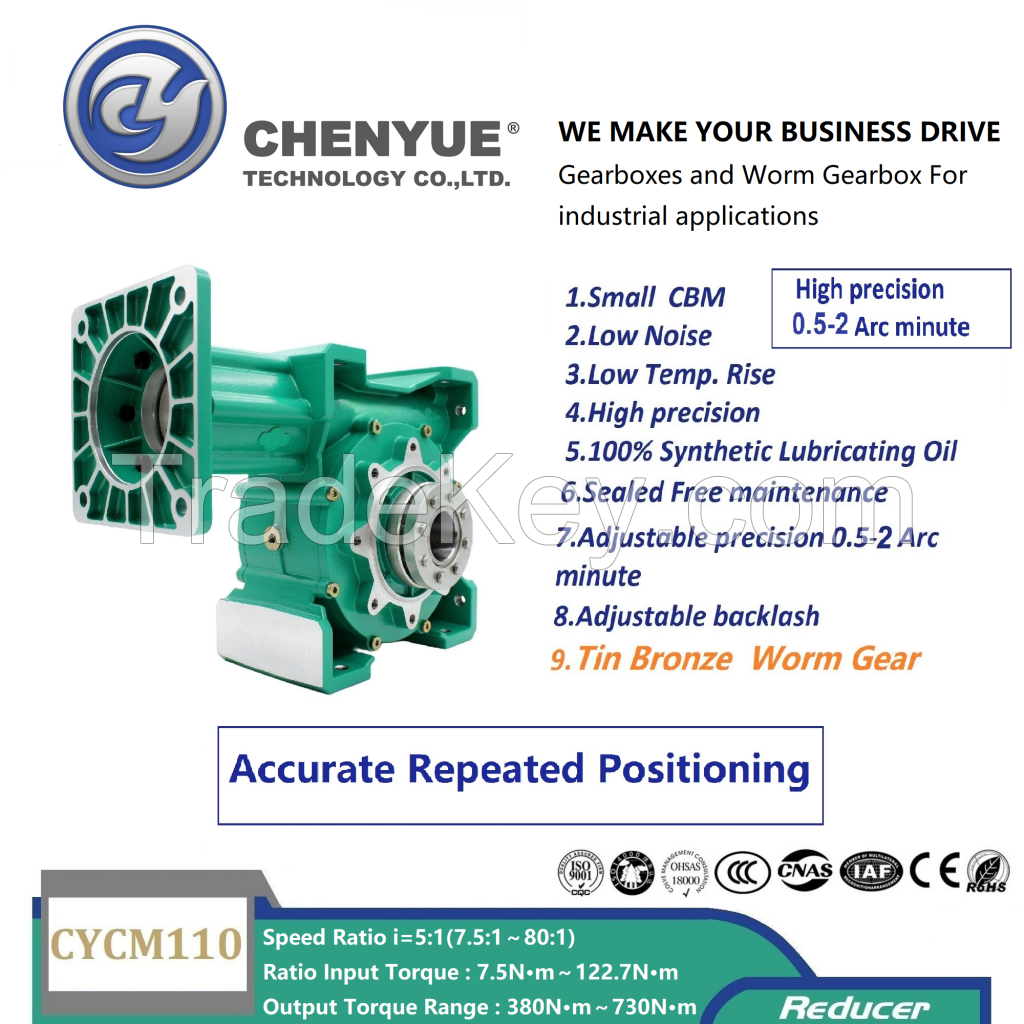 CHENYUE High Precision 0.5-2Arc minute Worm Gearbox CYCM110 Input shaft22/24/28/32/35mm Output 45mm Speed Ratio from 5:1 to 80:1 Free Maintenance