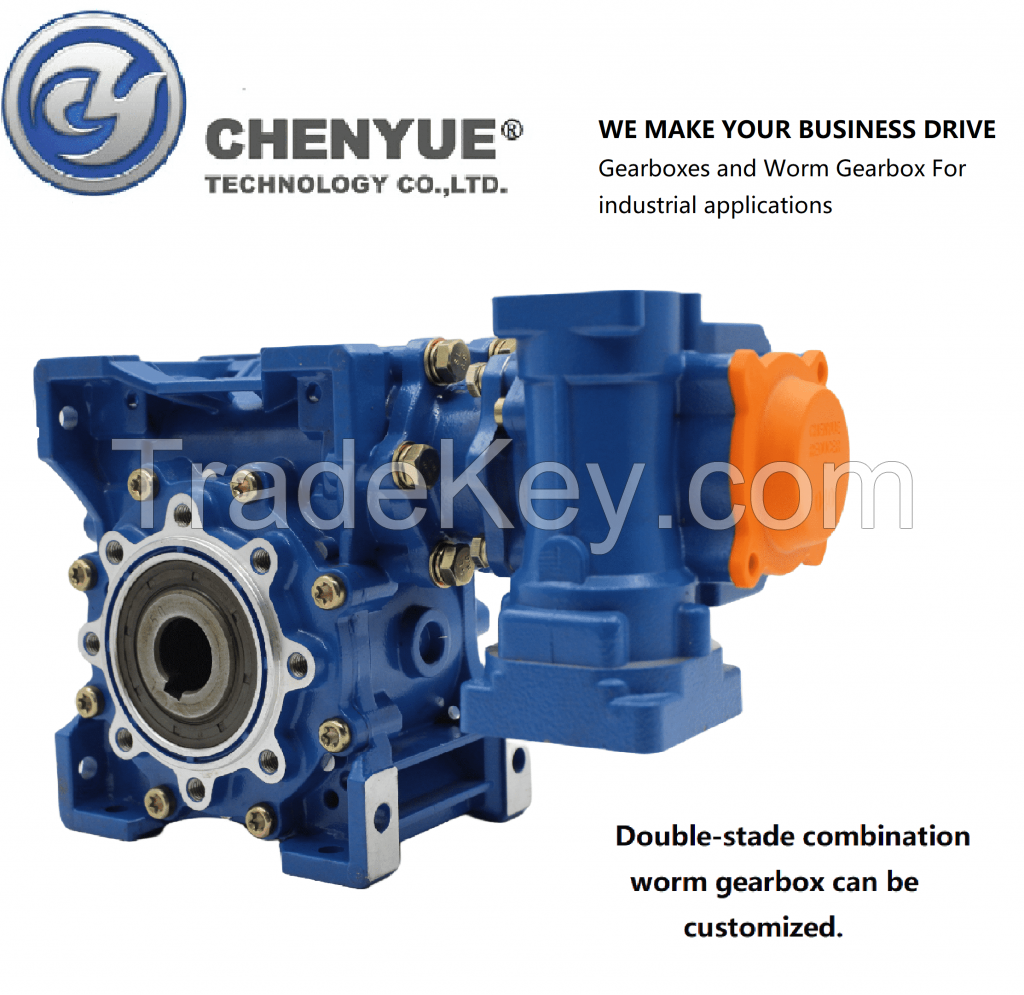 CHENYUE DOUBLE-STAGE WORM GEAR REDUCER CYVF40 + CYRW63 SPEED RATIO FROM 300:1TO8000:1 CUSTOMIZABLE