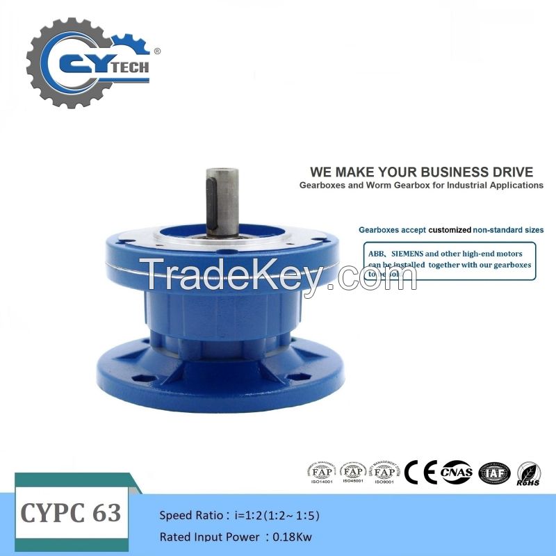 CHENYUE High Torque Large Output Hole Worm Gearbox CYPC63 Input 11mm Output 14mm Speed Ratio from 2:1 to 5:1 Free Maintenance