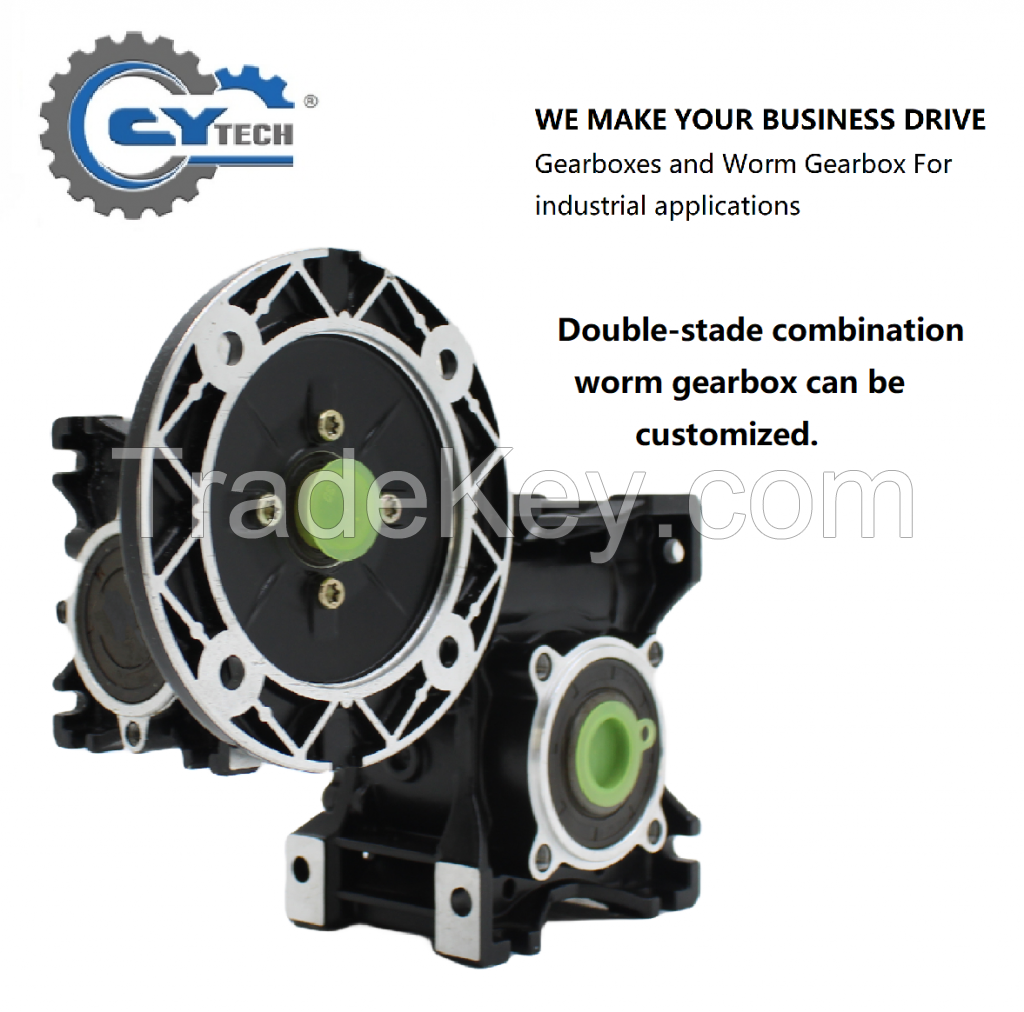 CHENYUE Double-stage Worm Gearbox CYRW30 + CYRW50 Speed Ratio from 100:1 to 8000:1 Customizable Free Maintenance