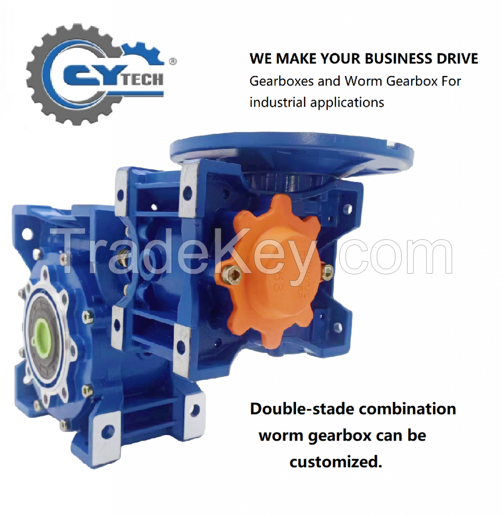 CHENYUE Double-stage Worm Gearbox CYRW63 + CYRW90 Speed Ratio from 100:1 to 10000:1 Customizable Free Maintenance