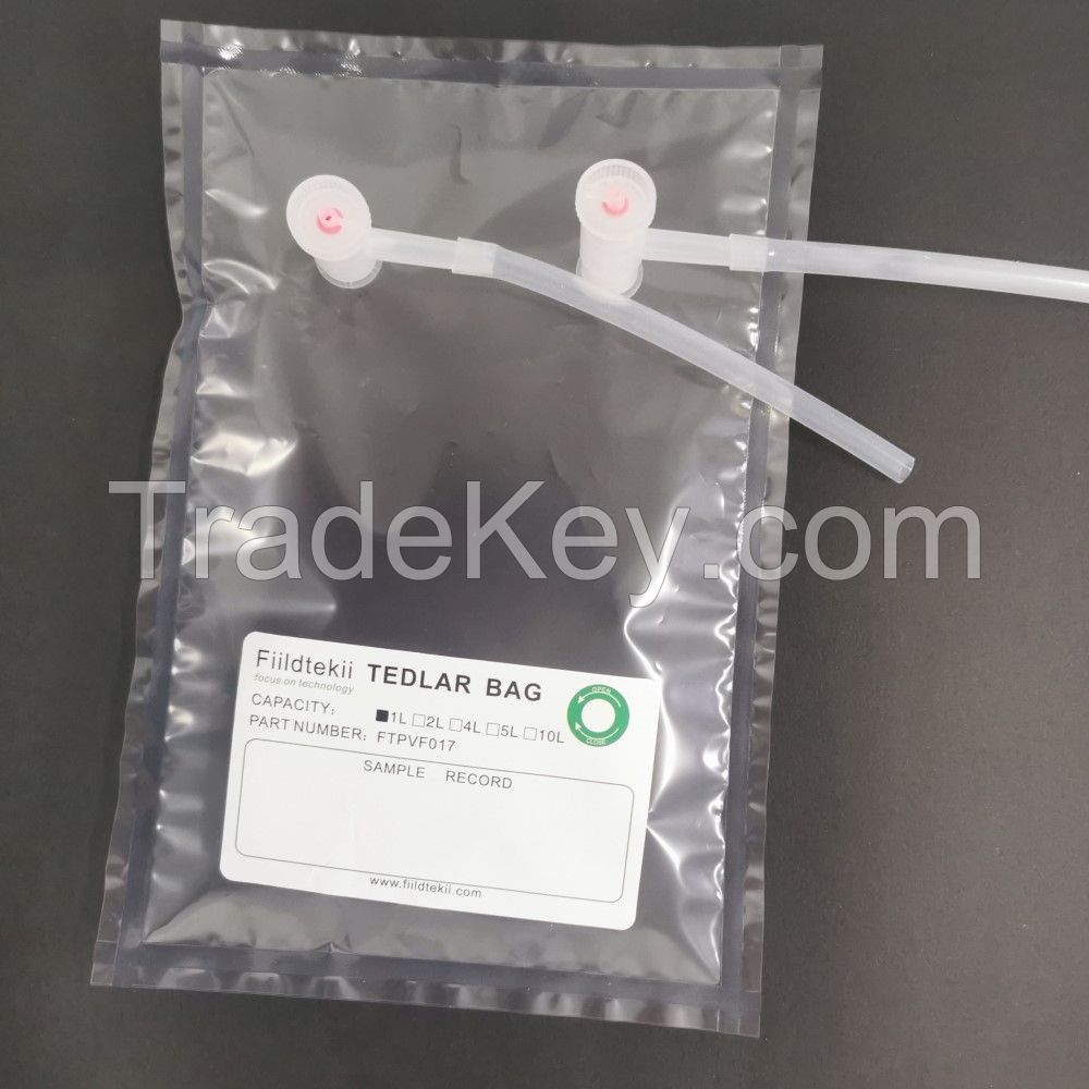 2L Tedlar Sample Bag for Vapor, Air and Gas Trace Analysis, PVF Film with Dual Polypropylene Fiiting Valves